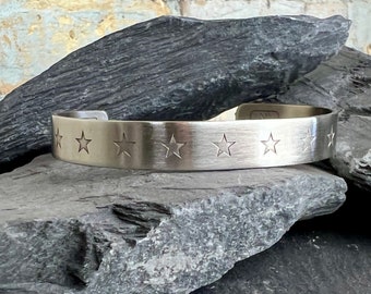 Bracelet de manchette étoile en BRONZE VÉRITABLE, aluminium, cuivre, laiton, nugold ou sterling