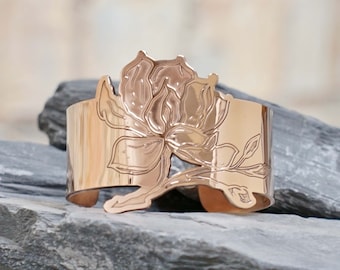 Magnolia Cuff Bracelet in REAL Bronze, Aluminum, Copper, Brass, NuGold, or Sterling