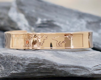 Bracelet manchette dinosaure en VRAI bronze, aluminium, cuivre, laiton, NuGold ou sterling