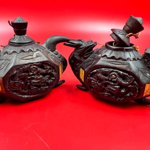 Hand-Carved Antique Wood Snuff Bottle Pair - Chinese Collectible Artifacts