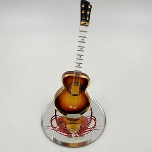 Handcrafted Collectable Sunburst Acoustic Guitar Mini Glass Figurine Sculpture with Swarovski Crystal