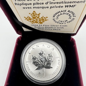 2014 - 5 dollar - 1 oz. Fine Silver Coin - Silver Maple Leaf World Money Fair Privy Mark