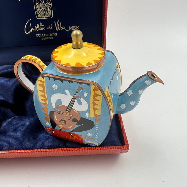 Charlotte di Vita 2003 Miniature Teapot A89 “Cello” John Clementson Copper Enamel