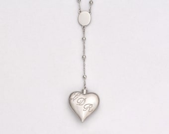 Collier coeur en acier inoxydable LDR style 5,1 Del Rey - Expédié des États-Unis - Plaqué argent