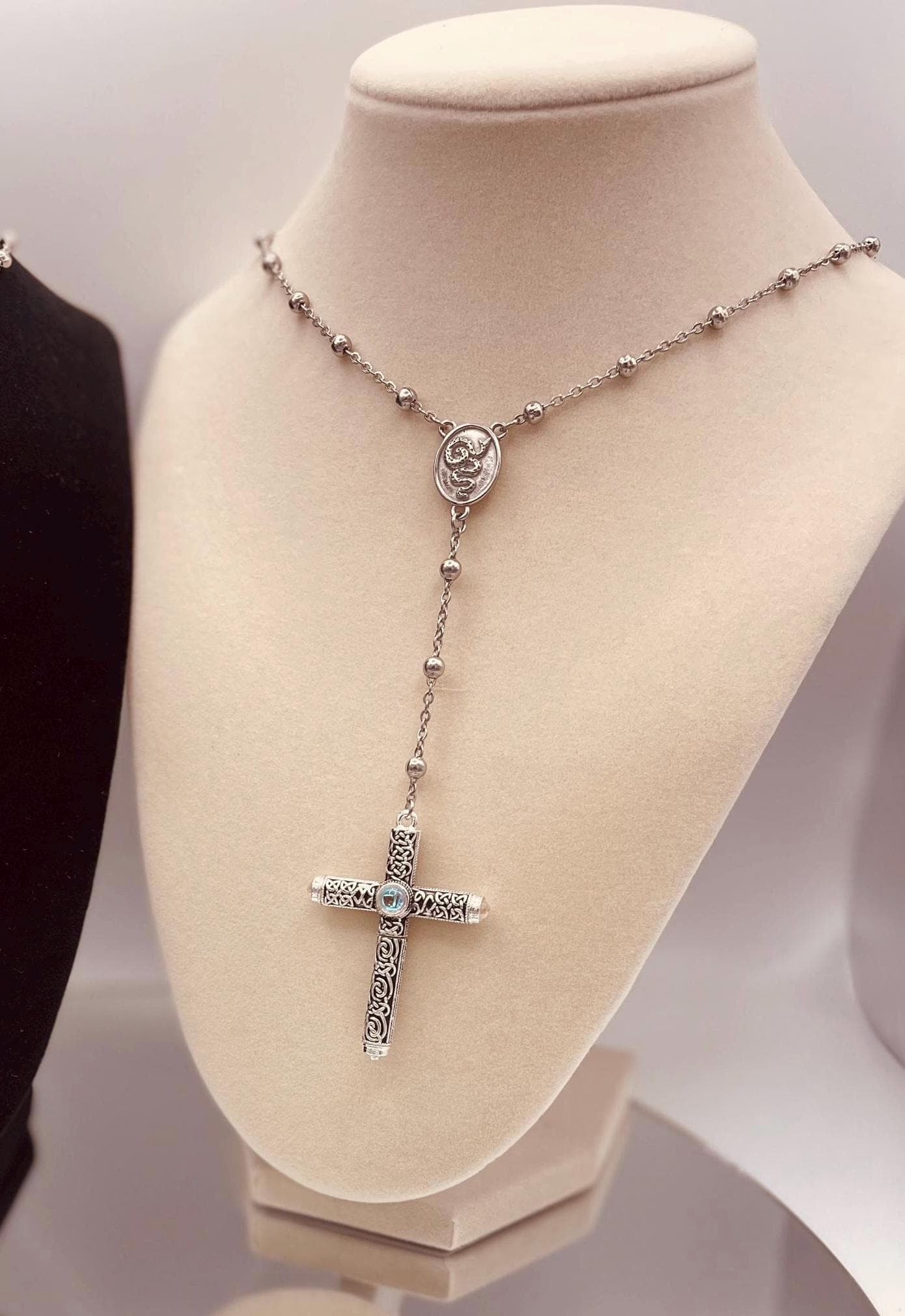 Cruel Intentions Style Cross Necklace/rosary - 925 Silver Plated