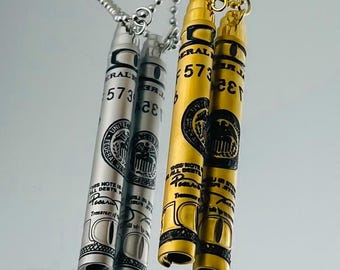 Gold- Rolled Up 100 Dollar Bill Straw Necklace For Coffee