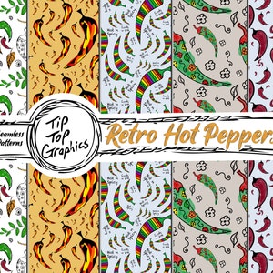 Retro Chili Pepper Pattern, Digital Chili Paper for COMMERCIAL USE