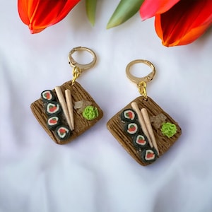 Sushi board dangle earrings