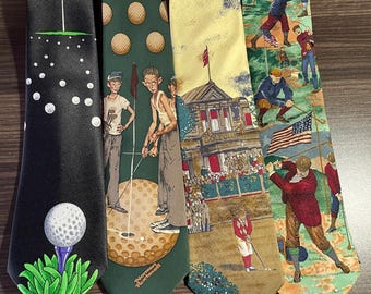 Corbatas de seda de golf vintage; Norman Rockwell, Serie Americana, Van Heusen