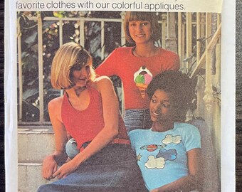 Transferencias de apliques Butterick 3829 vintage para costura y acolchado con instrucciones en inglés y francés.