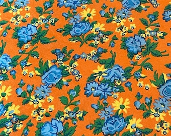 Lote de telas vintage (estampado floral naranja, estampado floral rosa y estampado floral marrón).