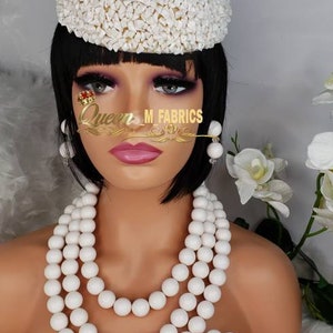 AUTOGELE bead and crown white bead red bead gele Africa bead