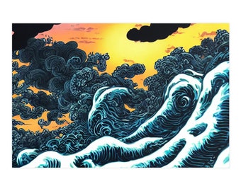 Japanese Inspired Art Horizontal Matte Posters, Ukiyo-e Inspired Art, Ukiyo-e Waves Poster, Wall Art for The Home or Office