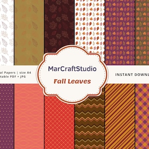 Digital Papers | Fall Leaves | A4 size | Instant download | 12 JPG files | 12 pages printable PDF | Scrapbooks | Paper Craft | Autumn Fall