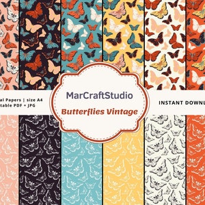 Digital Papers | Vintage Butterflies | A4 size | Instant download | 12 JPG files | 12 pages printable PDF | Scrapbooks | Paper Crafts