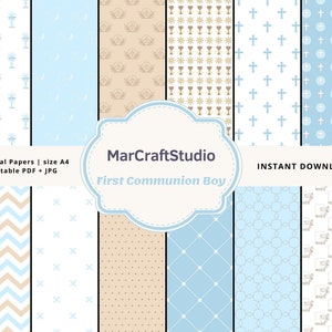 Digital Papers | First Communion Boy | A4 size | Instant Download | JPG Files | Printable PDF | Christian Digital Papers | Scrapbook Papers