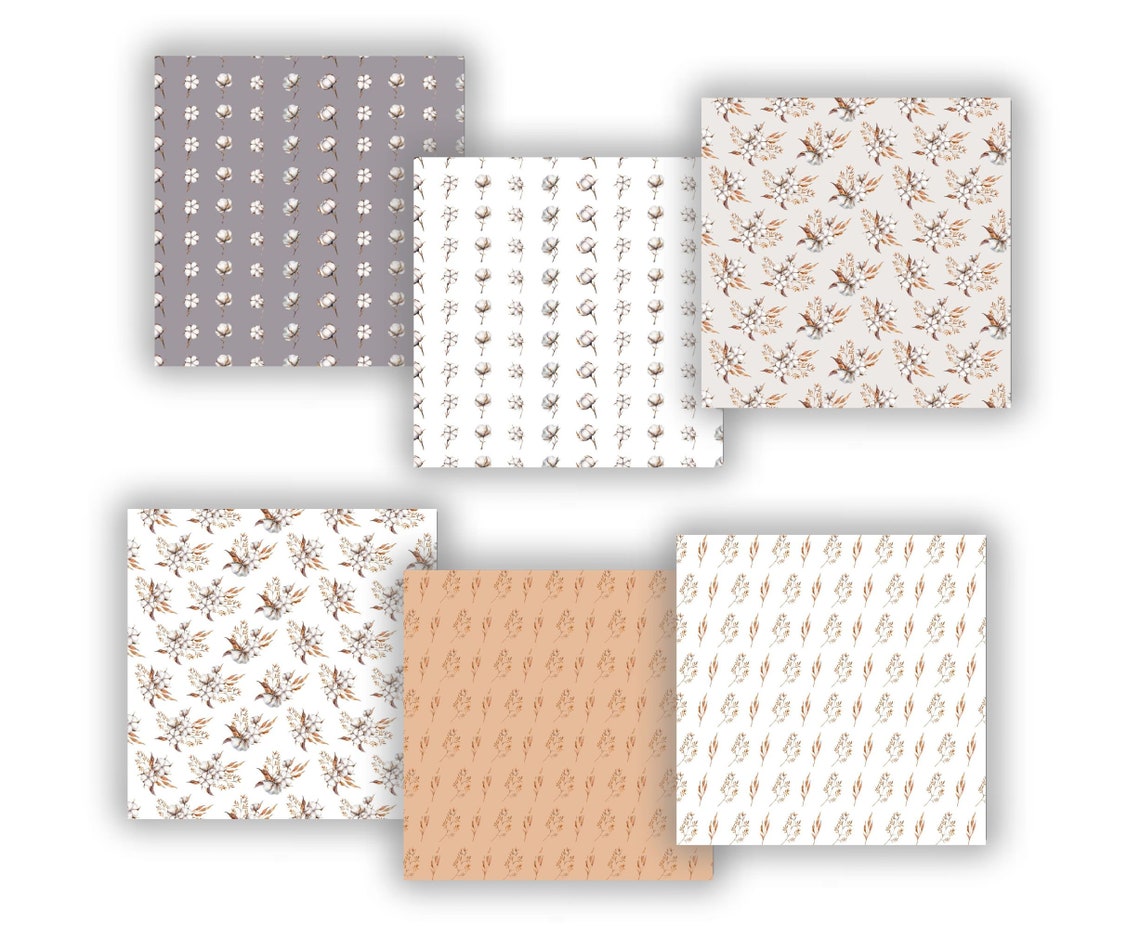Digital Papers Cotton Flowers A4 Size Instant Download JPG