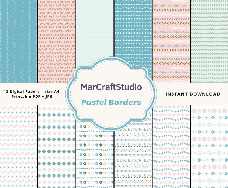 Digital Papers | Pastel Borders | A4 Size | Instant Download | JPG ...