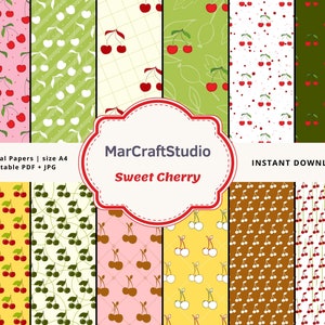 デジタルペーパー |スイートチェリー | A4サイズ｜インスタントダウンロード | 12 JPG ファイル | 12 ページの印刷可能な PDF |スクラップブック |ペーパークラフト |さくらんぼ