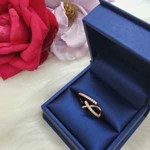 Korean Style Jewelry-Simple Minimalist Bypass Diamond Adjustable Rose Gold Plated 925 Silver Japanese Stacking Band Stackable Eternity Ring