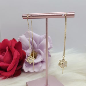 Korean Style Jewelry-Simple Clover Threader Dangle Drop Earrings Gold Plated 925 Silver Cute Kawaii Elegant High Quality Japanese Earrings