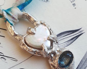 Pearl and Kyanite Pendant Necklace