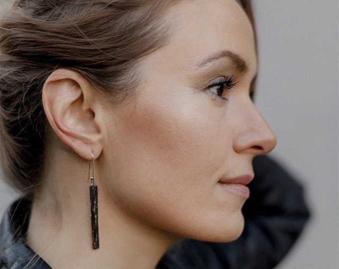 Textured silver bar earrings