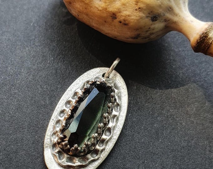 Real flower and Tourmaline pendant