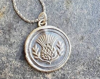 Scottish Thistle Pendant Necklace, Wax Seal Thistle Necklace, Outlander Necklace