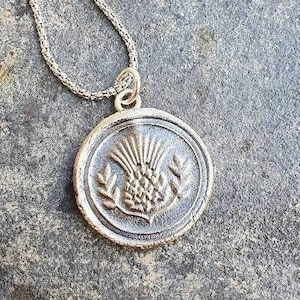Scottish Thistle Pendant Necklace, Wax Seal Thistle Necklace, Outlander Necklace