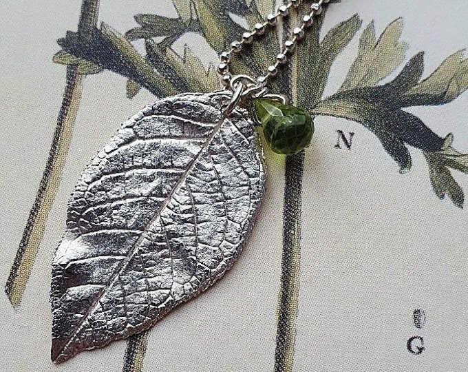 Silver Leaf necklace with Peridot