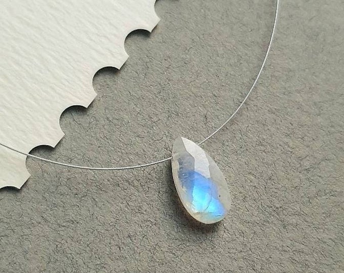 Rainbow Moonstone teardrop illusion necklace