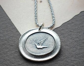 Antique wax seal Bird necklace