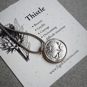 Scottish Thistle Necklace Silver, Wax Seal Thistle Pendant, Wax Seal Silver Jewelry, Unique Jewelry Gift