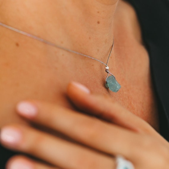 Rough Aquamarine necklace on a silk cord