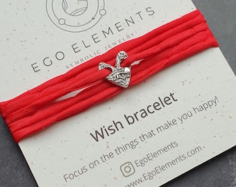 Silver Heart Bracelet with Red Silk Ribbon