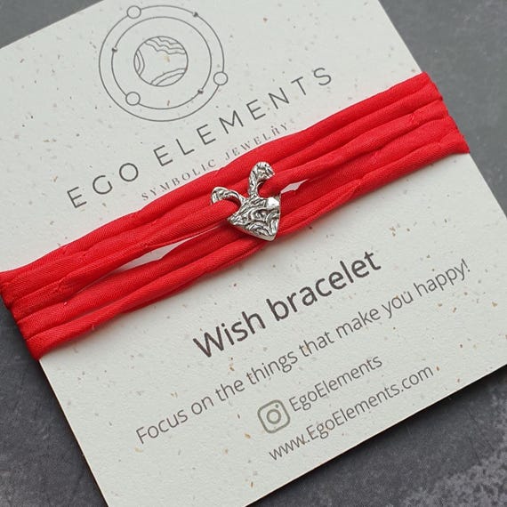 Silver Heart Bracelet with Red Silk Ribbon