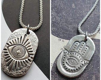 Evil Eye and Hamsa double-sided pendant
