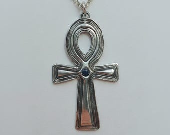 Blue Sapphire Ankh pendant necklace