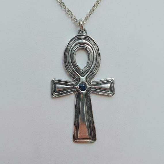 Blue Sapphire Ankh pendant necklace