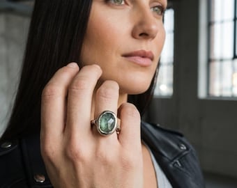 Rosecut Moss Agate Ring