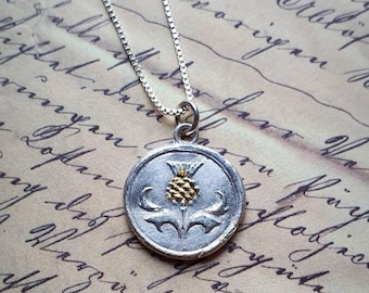 Thistle wax seal pendant with gold accents