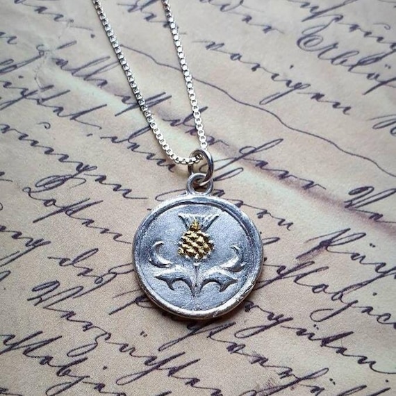 Thistle wax seal pendant with gold accents
