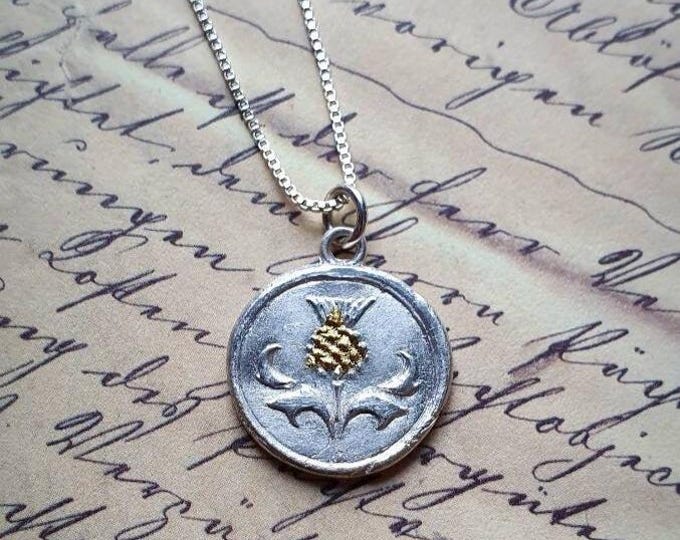 Thistle wax seal pendant with gold accents