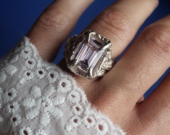 Heavy Signet Ring with Pink Cubic Zirconia