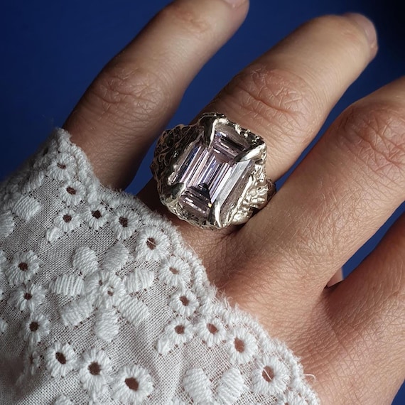 Signet Ring with Pink Cubic Zirconia