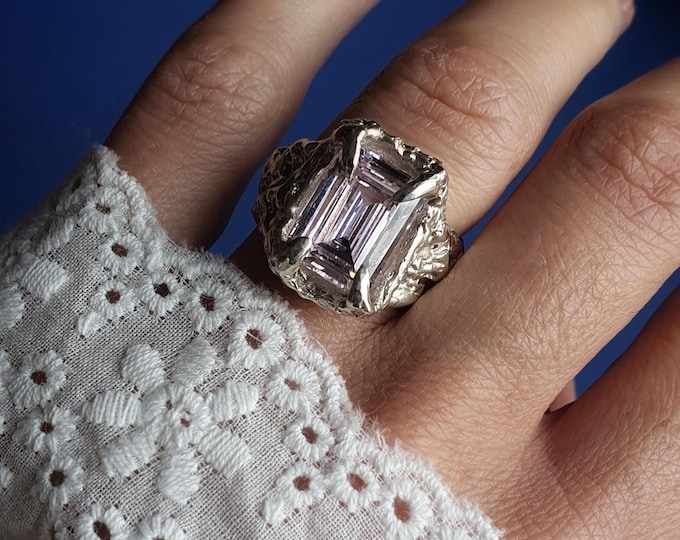 Heavy Signet Ring with Pink Cubic Zirconia