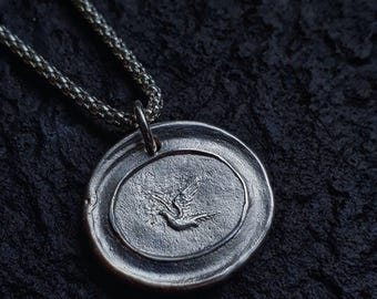 Antique wax seal Bird necklace