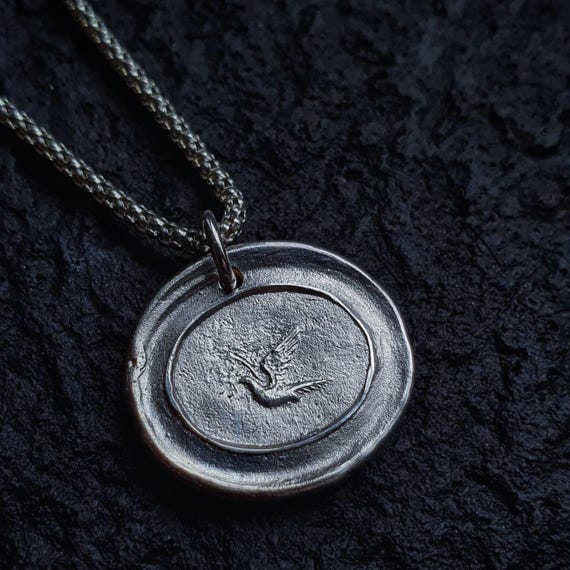 Antique wax seal Bird necklace