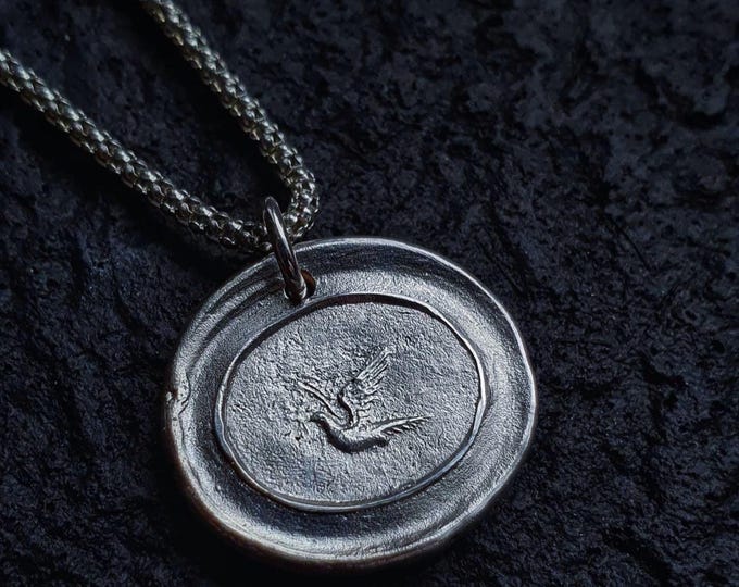 Antique wax seal Bird necklace